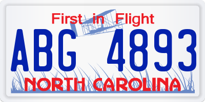 NC license plate ABG4893