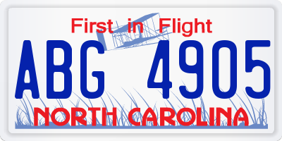NC license plate ABG4905