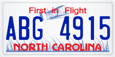 NC license plate ABG4915