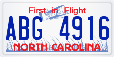 NC license plate ABG4916