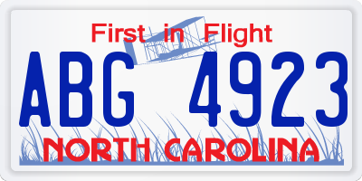 NC license plate ABG4923