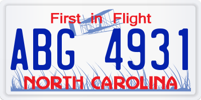 NC license plate ABG4931