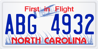 NC license plate ABG4932