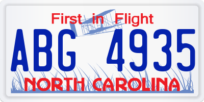 NC license plate ABG4935