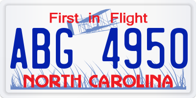 NC license plate ABG4950