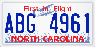 NC license plate ABG4961