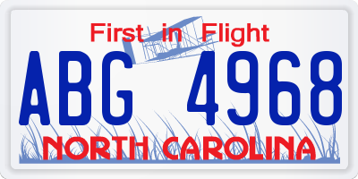 NC license plate ABG4968