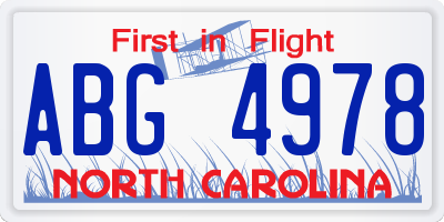 NC license plate ABG4978