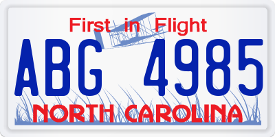 NC license plate ABG4985