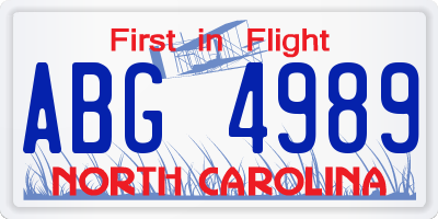 NC license plate ABG4989