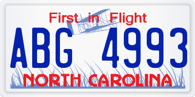 NC license plate ABG4993