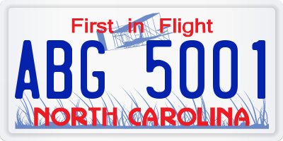 NC license plate ABG5001