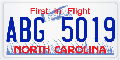 NC license plate ABG5019