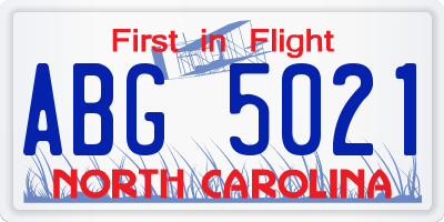 NC license plate ABG5021