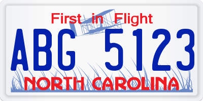 NC license plate ABG5123