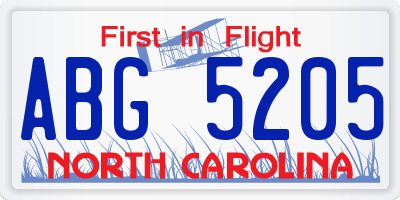 NC license plate ABG5205