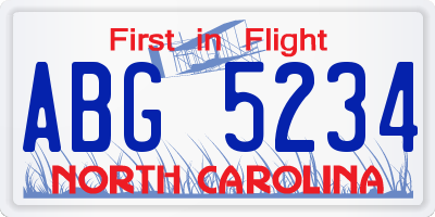 NC license plate ABG5234