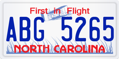 NC license plate ABG5265