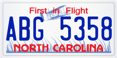 NC license plate ABG5358