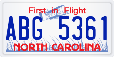 NC license plate ABG5361