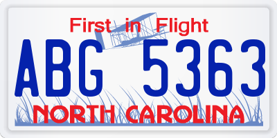 NC license plate ABG5363