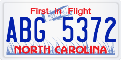 NC license plate ABG5372