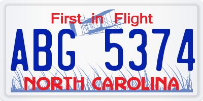 NC license plate ABG5374
