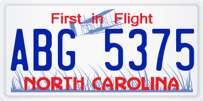NC license plate ABG5375