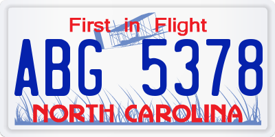 NC license plate ABG5378