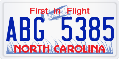 NC license plate ABG5385