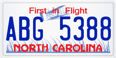 NC license plate ABG5388