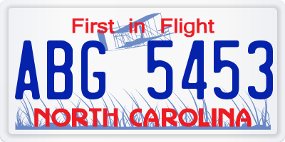 NC license plate ABG5453