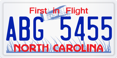 NC license plate ABG5455