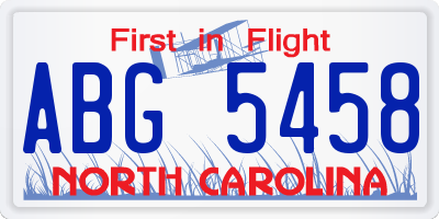 NC license plate ABG5458