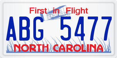 NC license plate ABG5477