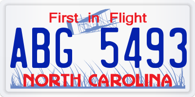NC license plate ABG5493