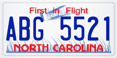NC license plate ABG5521
