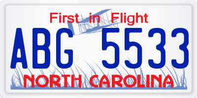 NC license plate ABG5533
