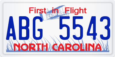 NC license plate ABG5543