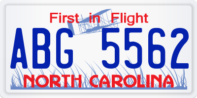NC license plate ABG5562