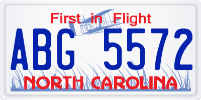 NC license plate ABG5572