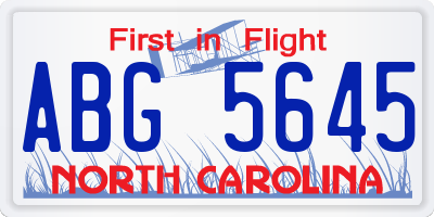 NC license plate ABG5645