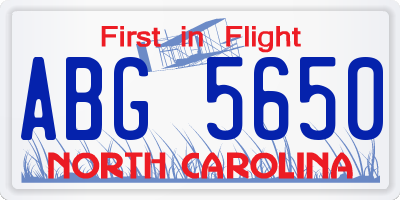 NC license plate ABG5650