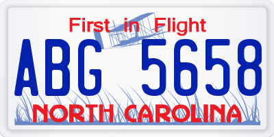 NC license plate ABG5658