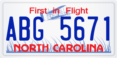 NC license plate ABG5671