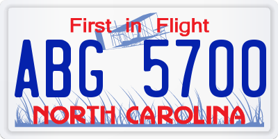 NC license plate ABG5700