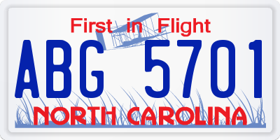 NC license plate ABG5701