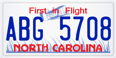 NC license plate ABG5708