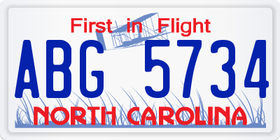 NC license plate ABG5734