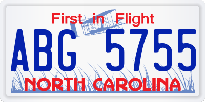 NC license plate ABG5755